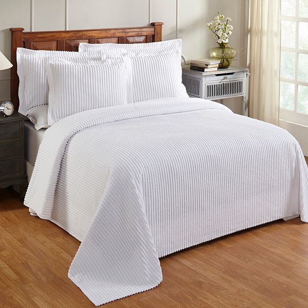 Twin Jullian Collection 100% Cotton Tufted Unique Luxurious Bold Stripes Design Bedspread White - Better Trends