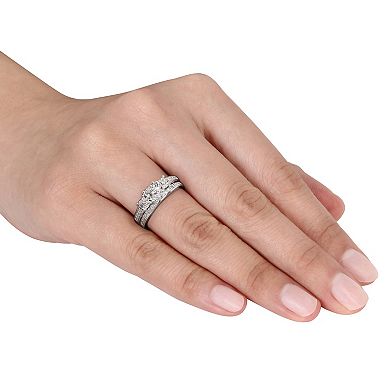 Stella Grace 10k White Gold 1/4 Carat T.W. Diamond 3 Stone Engagement Ring Set