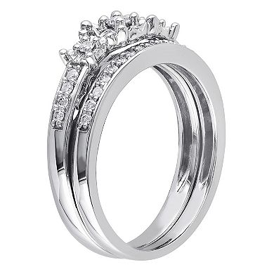 Stella Grace 10k White Gold 1/4 Carat T.W. Diamond 3 Stone Engagement Ring Set