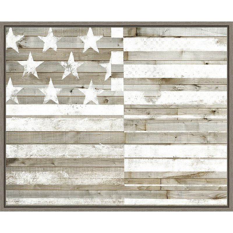 Amanti Art American Flag Rustic Framed Canvas Wall Art, Grey, 16X20