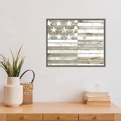 Amanti Art American Flag Rustic Framed Canvas Wall Art