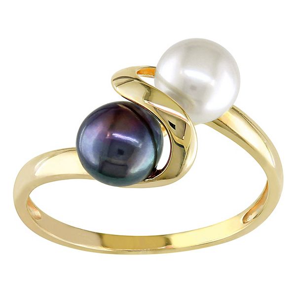 Vintage real black and white pearl Diamond 10k purchases Gold Ring