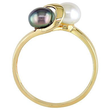 Stella Grace 10k Gold Dyed Black & White Freshwater Cultured Pearl Ring