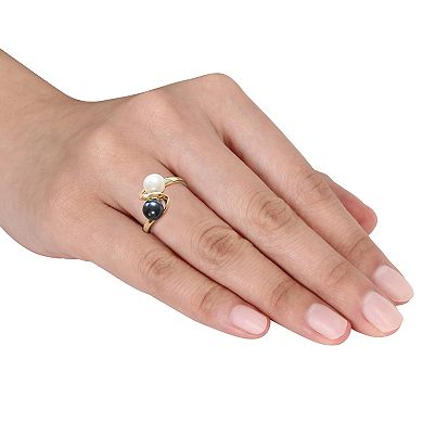 Stella Grace 10k Gold Dyed Black & White Freshwater Cultured Pearl Ring