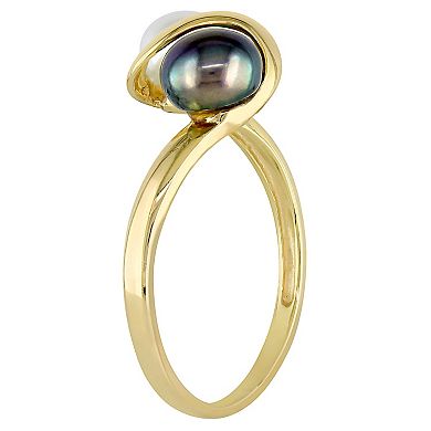 Stella Grace 10k Gold Dyed Black & White Freshwater Cultured Pearl Ring