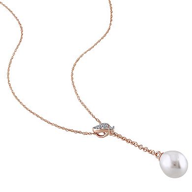 Stella Grace 10K Rose Gold Freshwater Cultured Pearl & Diamond Accent Heart Lariat Necklace