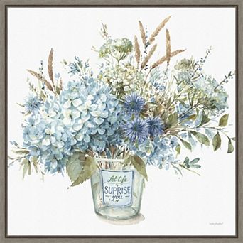 Amanti Art Bohemian Blue 2B Floral Vase Framed Canvas Wall Art