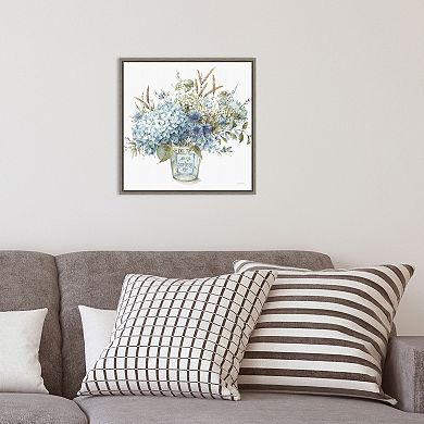 Amanti Art Bohemian Blue 2B Floral Vase Framed Canvas Wall Art