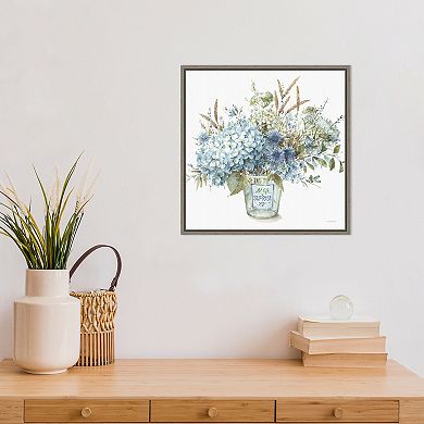 Amanti Art Bohemian Blue 2B Floral Vase Framed Canvas Wall Art