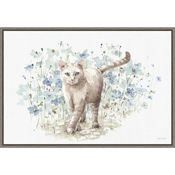 Amanti Art Bohemian Blue 9A Cat Framed Canvas Wall Art