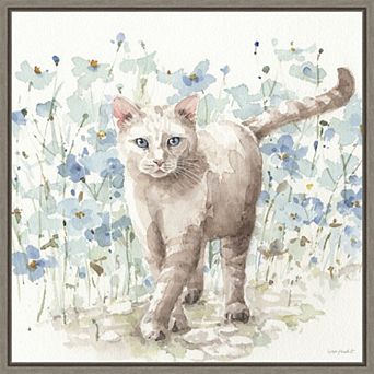 Amanti Art Bohemian Blue 9B Cat Framed Canvas Wall Art
