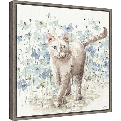 Amanti Art Bohemian Blue 9B Cat Framed Canvas Wall Art