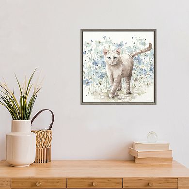 Amanti Art Bohemian Blue 9B Cat Framed Canvas Wall Art