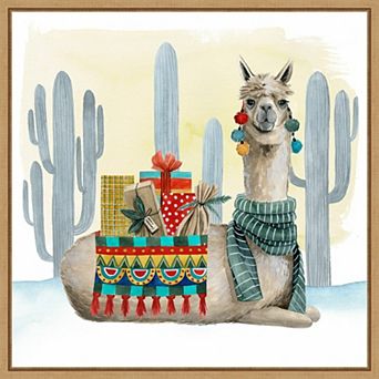 Amanti Art Boho Christmas II Llama Cactus Framed Canvas Wall Art