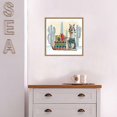 Amanti Art Boho Christmas II Llama Cactus Framed Canvas Wall Art