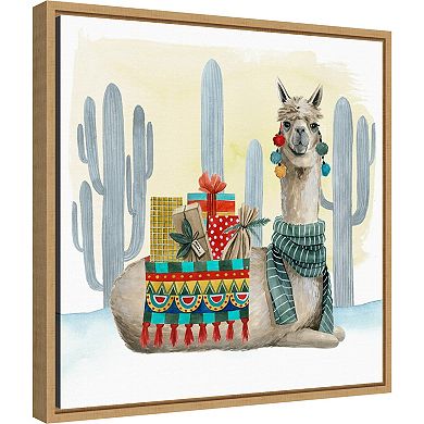 Amanti Art Boho Christmas II Llama Cactus Framed Canvas Wall Art