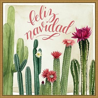 Amanti Art Christmas Cactus I Feliz Navidad Framed Canvas Wall Art