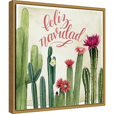 Amanti Art Christmas Cactus I Feliz Navidad Framed Canvas Wall Art