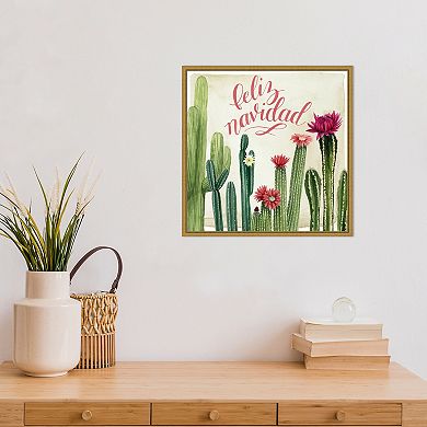 Amanti Art Christmas Cactus I Feliz Navidad Framed Canvas Wall Art