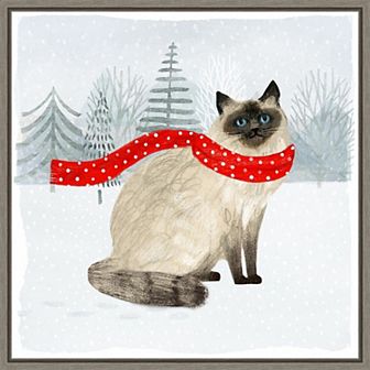 Amanti Art Christmas Cats and Dogs III Framed Canvas Wall Art