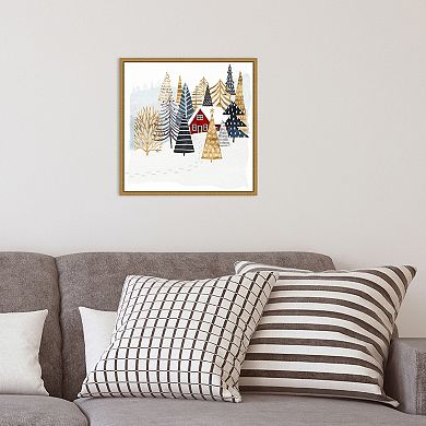 Amanti Art Christmas Chalet I Tree Framed Canvas Wall Art