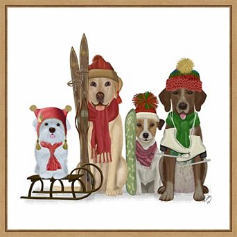 Amanti Art Christmas Dogs - Winter Sports Fans Framed Canvas Wall Art