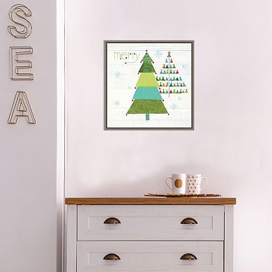 Amanti Art Christmas Patchwork I Trees Framed Canvas Wall Art