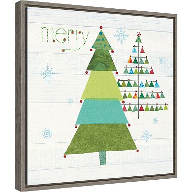 Amanti Art Christmas Patchwork I Trees Framed Canvas Wall Art