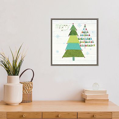 Amanti Art Christmas Patchwork I Trees Framed Canvas Wall Art