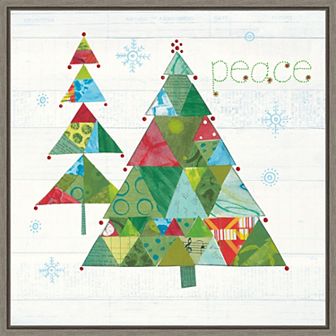 Amanti Art Christmas Patchwork IV Tree Framed Canvas Wall Art