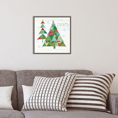 Amanti Art Christmas Patchwork IV Tree Framed Canvas Wall Art