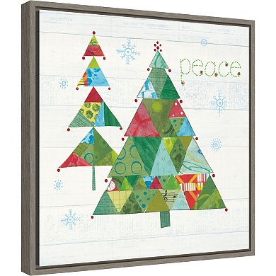 Amanti Art Christmas Patchwork IV Tree Framed Canvas Wall Art