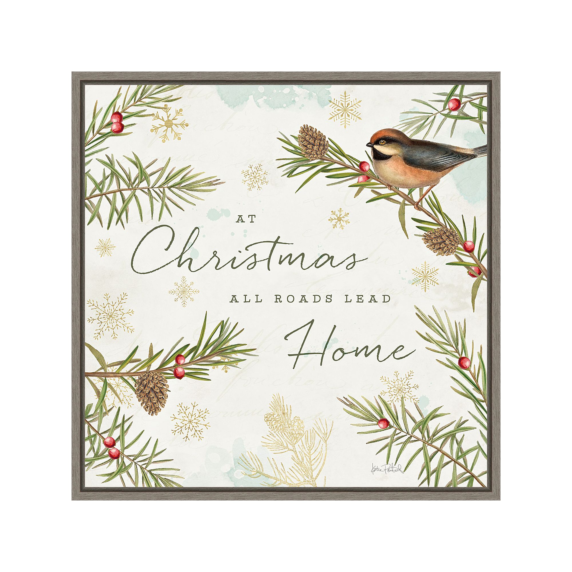 Amanti Art Christmas Tradition V Bird Katie Pertiet Framed Canvas Wall Art,