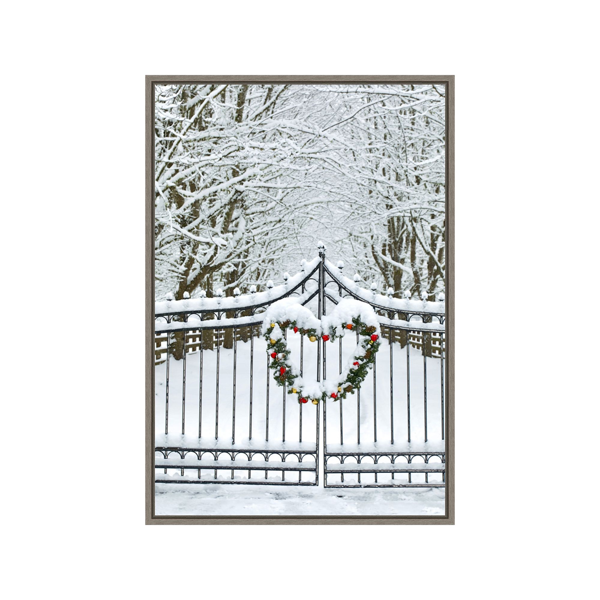 Amanti Art Christmas Wreath and Snow Covered Gate Darrell Gulin Danita Deli