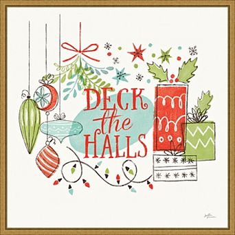 Amanti Art Deck the Halls Christmas Holly Janelle Penner Framed Canvas Wall Art