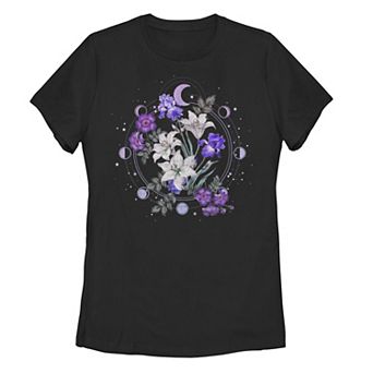 Juniors' Floral Moon Flowers Graphic Tee