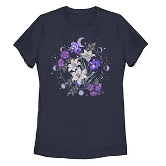 Juniors' Floral Moon Flowers Graphic Tee