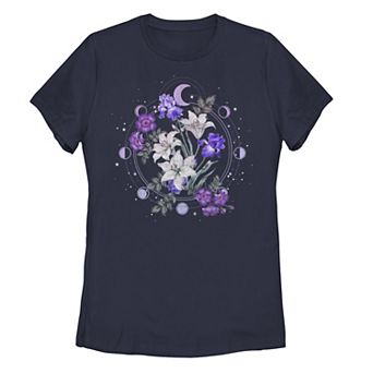 Juniors' Floral Moon Flowers Graphic Tee