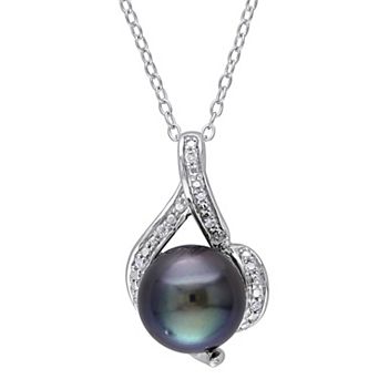 Stella Grace Sterling Silver Diamond Accent & Tahitian Cultured Pearl Pendant
