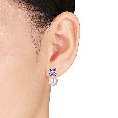 Stella Grace Sterling Silver Diamond Accent, Tanzanite, Amethyst & Freshwater Cultured Pearl Earrings