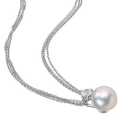 Stella Grace Sterling Silver White Topaz & Freshwater Cultured Pearl Pendant