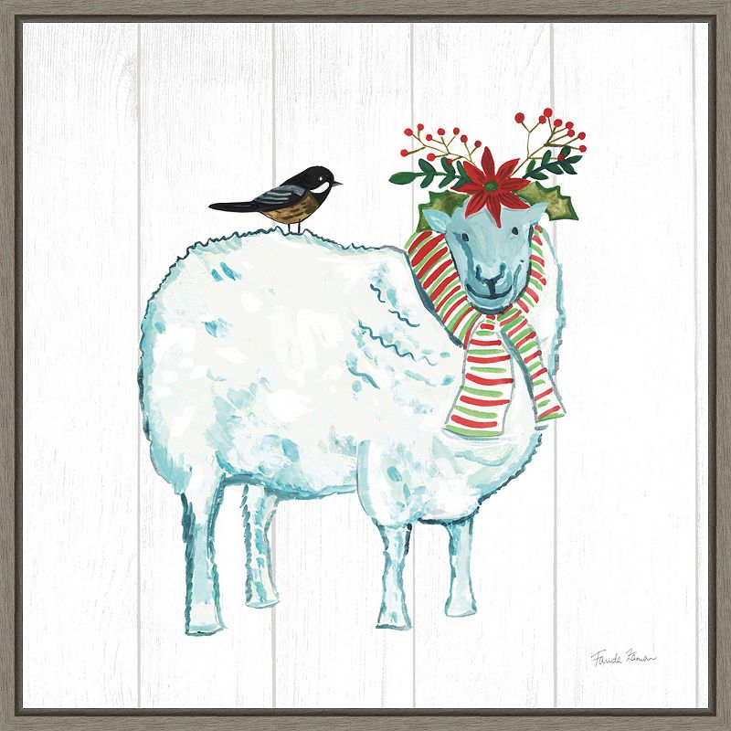 Amanti Art Holiday Farm Animals III Sheep Framed Canvas Wall Art, Grey, 16X