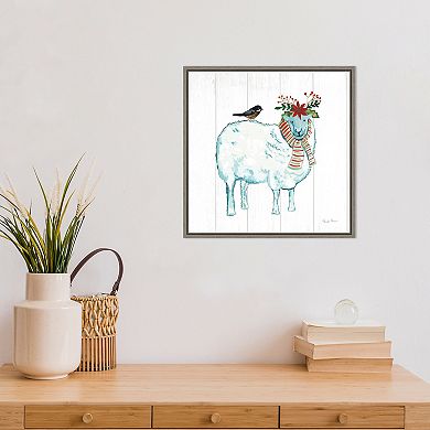 Amanti Art Holiday Farm Animals III Sheep Framed Canvas Wall Art