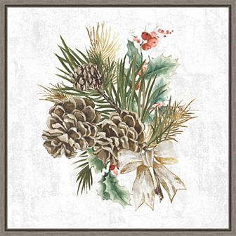 Amanti Art Holiday Spirit Pinecone Wreath Framed Canvas Wall Art