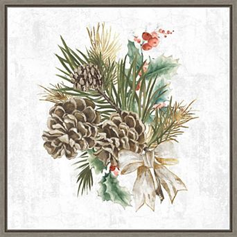 Amanti Art Holiday Spirit Pinecone Wreath Framed Canvas Wall Art