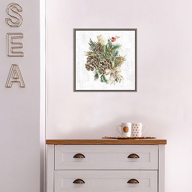 Amanti Art Holiday Spirit Pinecone Wreath Framed Canvas Wall Art