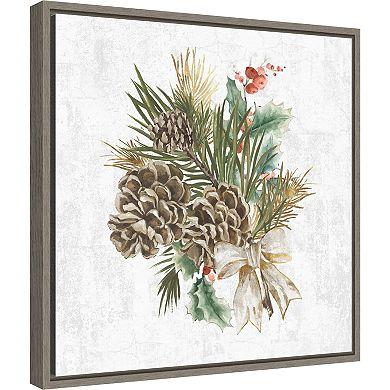 Amanti Art Holiday Spirit Pinecone Wreath Framed Canvas Wall Art