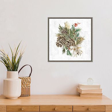 Amanti Art Holiday Spirit Pinecone Wreath Framed Canvas Wall Art