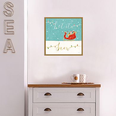 Amanti Art Let is Snow Sleigh Framed Canvas Wall Art