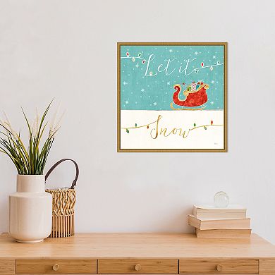 Amanti Art Let is Snow Sleigh Framed Canvas Wall Art
